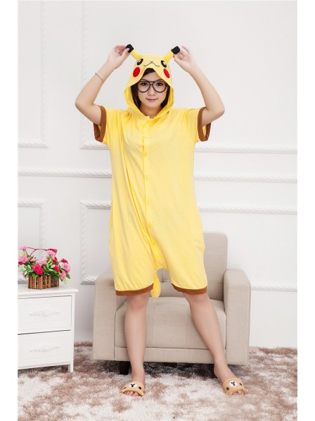 Pikachu Kigurumi Onesie Kurze Ärmel Sommer Weich Baumwolle Tier Kostüme